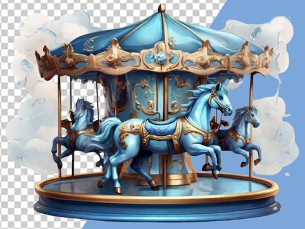 可愛い馬が乗っている青いカルーセル