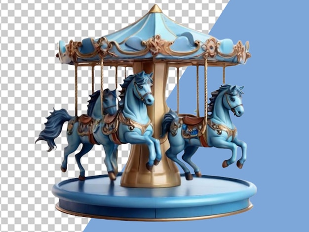 PSD blue carousel with cute horses