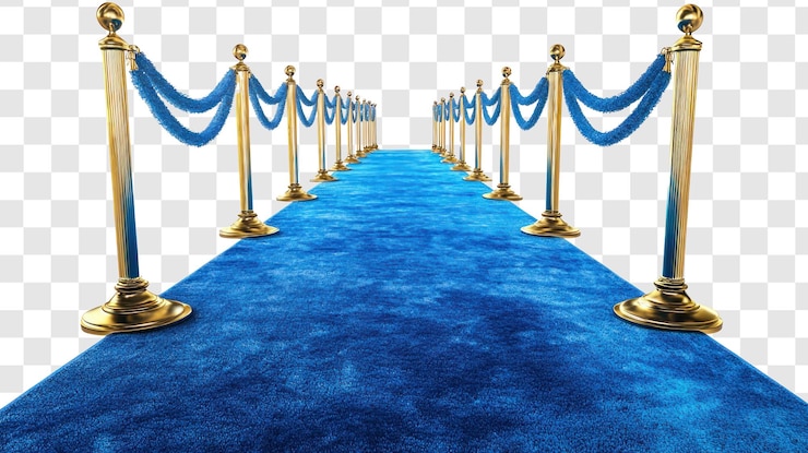 PSD blue carpet with golden stanchions isolate on transparent background
