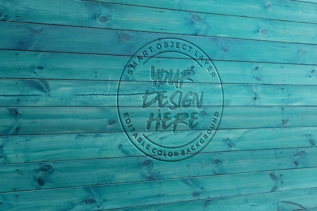 PSD blue carved wood text effect mockup