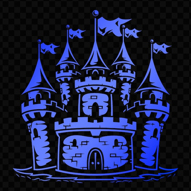 A blue castle with a blue star on the top