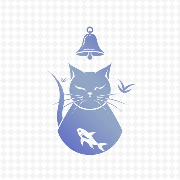 PSD a blue cat with a bell on it and a cat on the top