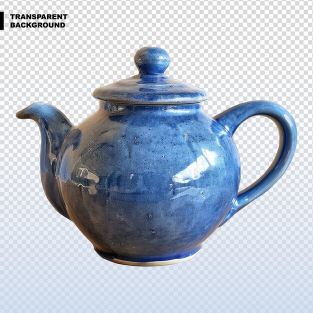 PSD teiera in ceramica blu isolata su uno sfondo trasparente