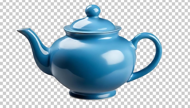 PSD blue ceramic teapot isolated on transparent background