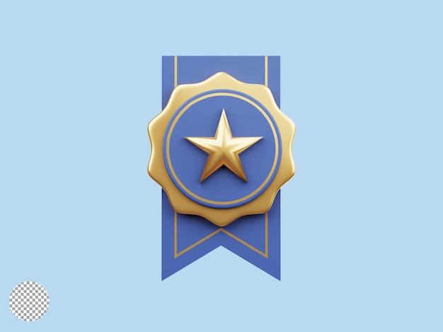Синий орган сертификата с золотой звездой для обеспечения наилучшего качества гарантийного обслуживания продуктов ISO и концепции награждения чемпионов-победителей с помощью 3D-иллюстрации