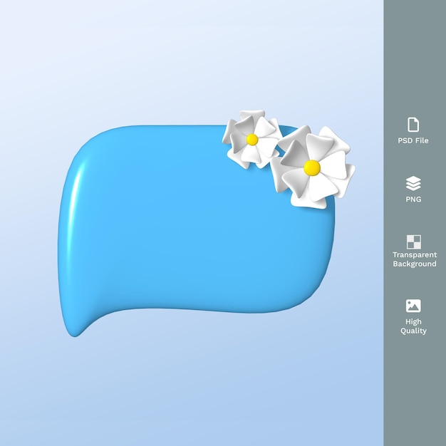 A blue chat box with white flowers 3d render