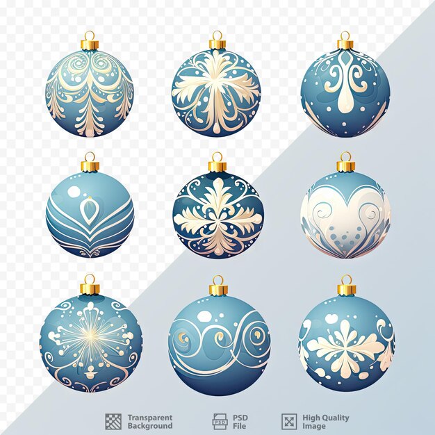 PSD Синие рождественские украшения, изолированные на прозрачном фоне