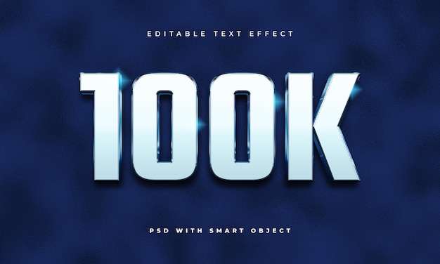 Blue Chrome 100K celebration text effect template