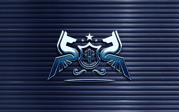 PSD blue chromium realistic logo mockup