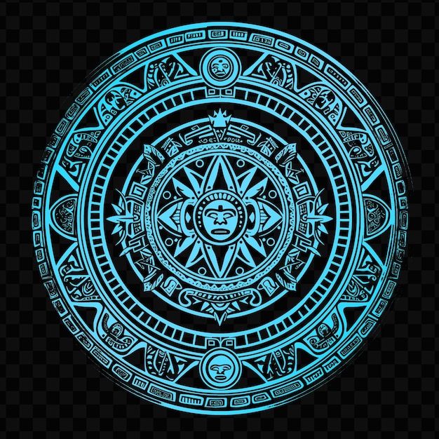 黒い背景に太陽のパターンを描いた青い円