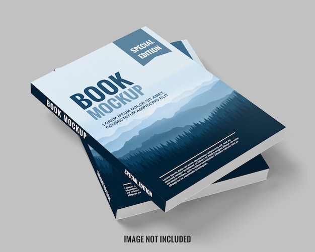 Libro blu e pulito impilato dal mockup vista dall'alto