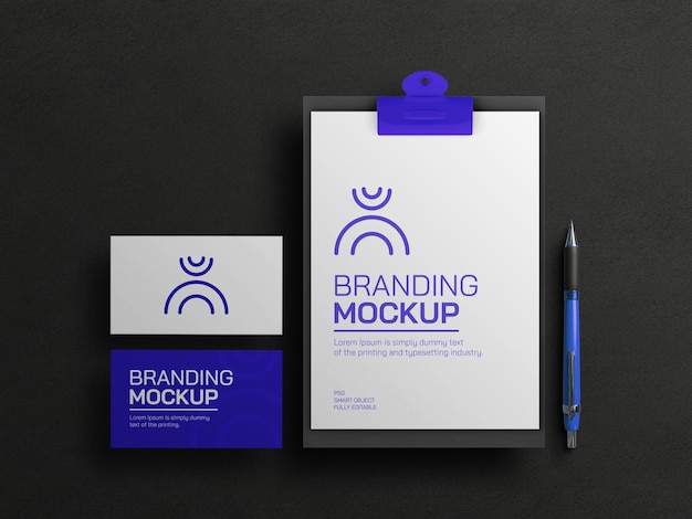 Blue clipboard with business card mockup