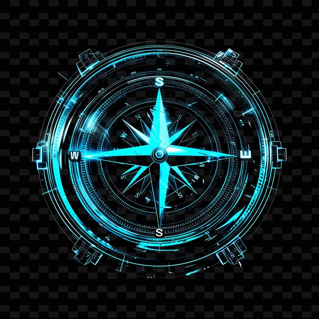 PSD a blue clock with the word compass on the black background