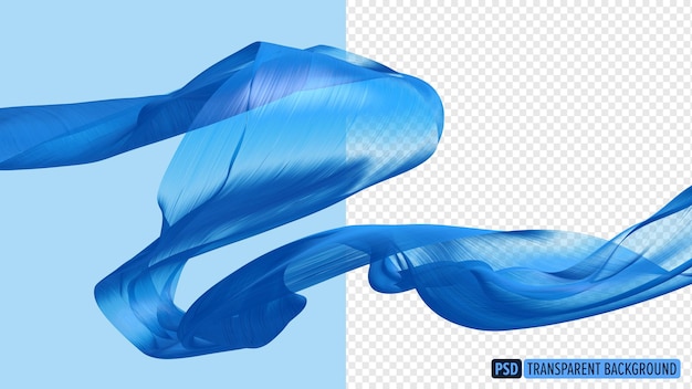 PSD blue cloth flying the wind isolated on transparency background 3d render