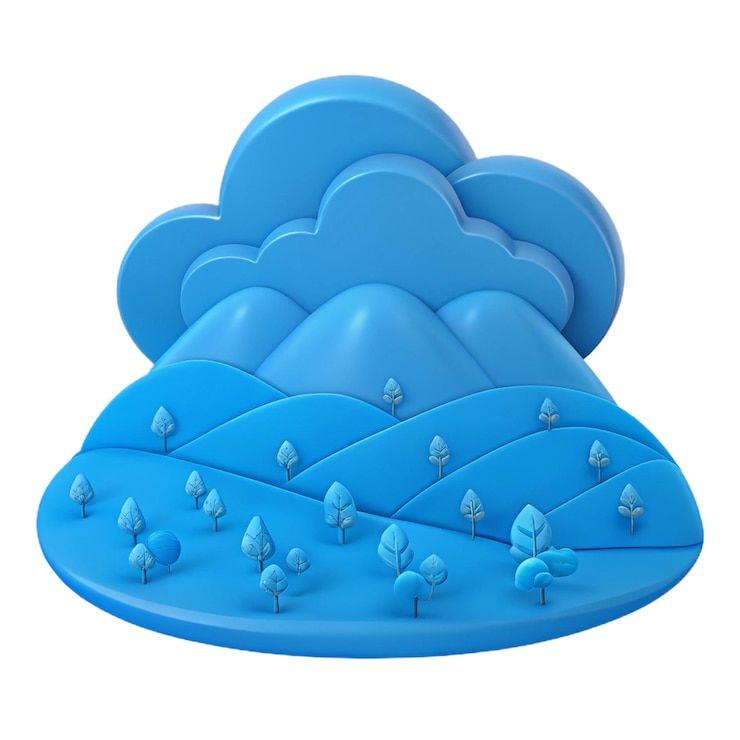 PSD a blue cloud with blue flowers on it and a blue sky with clouds
