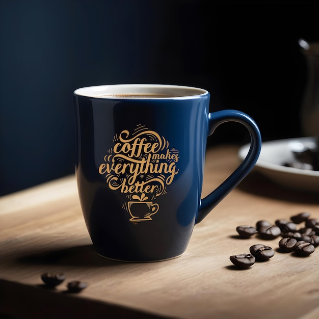 Blue coffee mug mockup