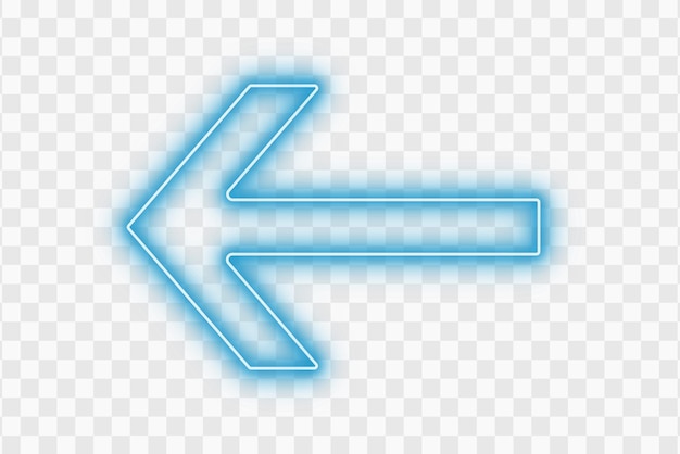 blue color bright light neon arrow pointer pointing left glowing effect on transparent background