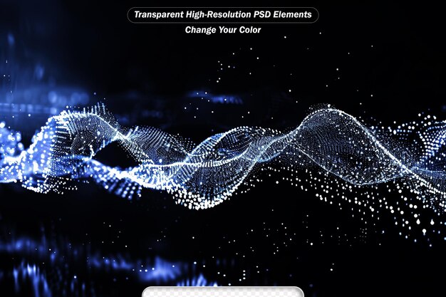 PSD ondata di particelle digitali di colore blu con bokeh e sfondo chiaro