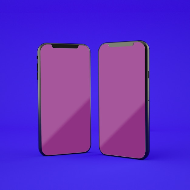 Blue color screen smartphone mockup   3d rendering