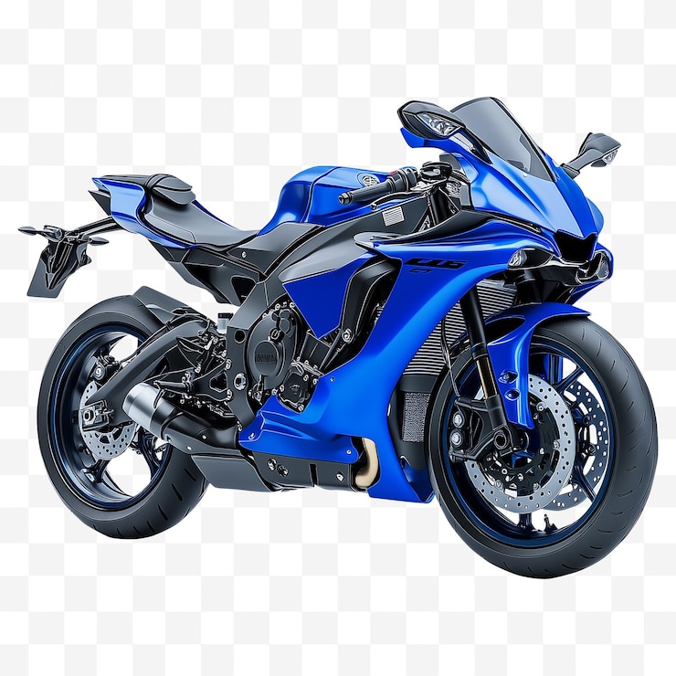 PSD blue color sports bike isolated on a transparent background
