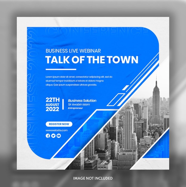 Blue color theme abstract shaped business online event or webinar social media post design template