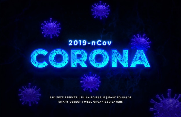 PSD blue corona virus 3d text style