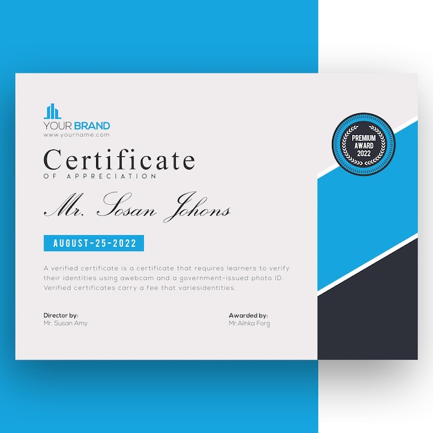 Blue corporate certificate template