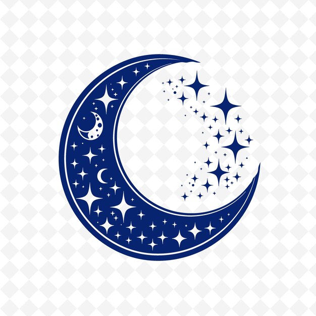 A blue crescent and star design on a white background
