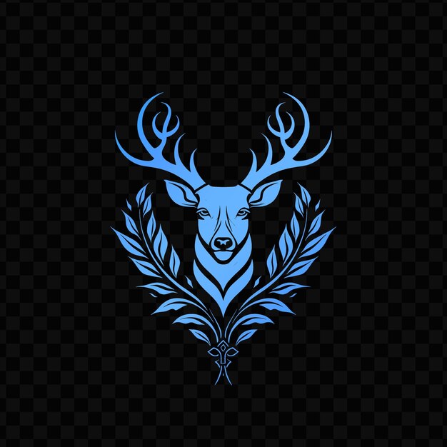 PSD blue deer head with wreath on the black background