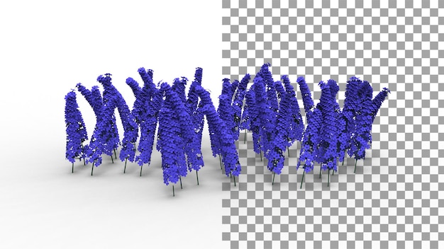 PSD blue delphinium flower with shadow 3d render