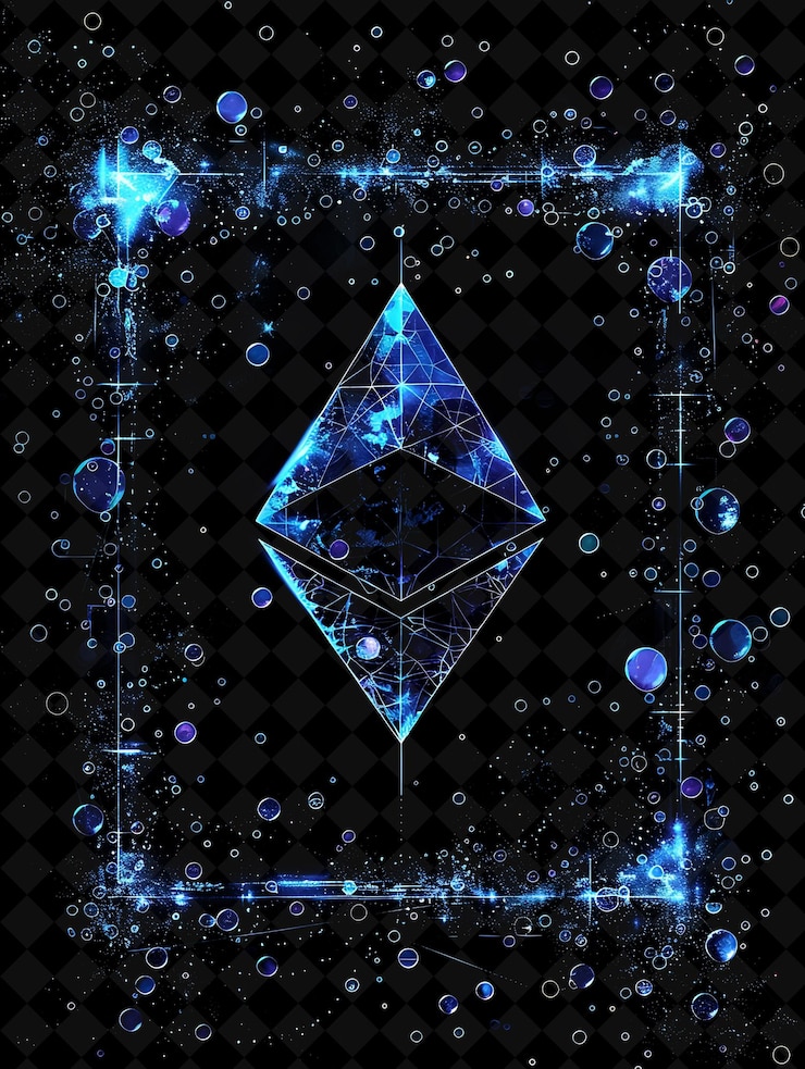 PSD a blue diamond with many sparkling dots on the bottom