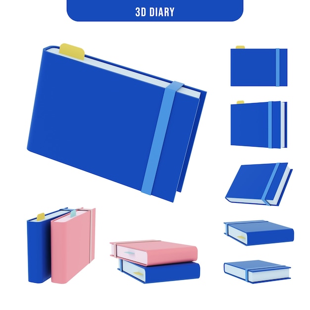 PSD diari blu o libri con segnalibri di varie angolazioni