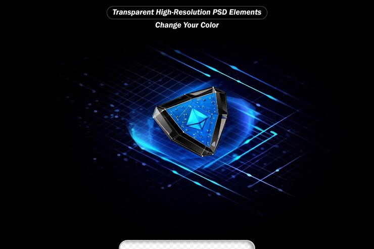 PSD blue digital cryptocurrency poster with 3d coin of ethereum