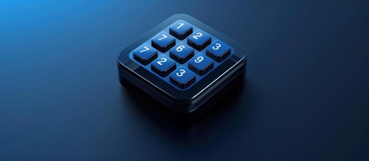 PSD blue digital keypad isolated on a dark blue background