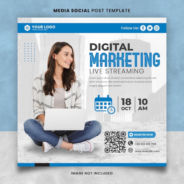 Blue digital marketing live streaming media social post template