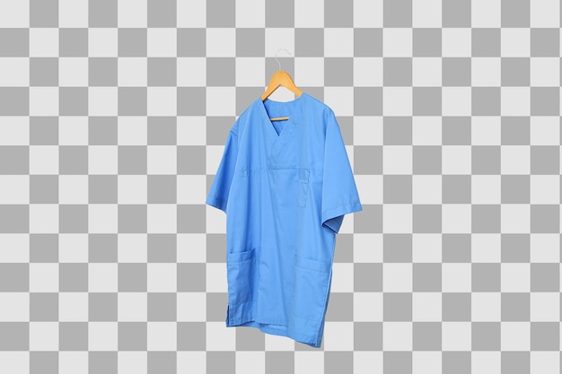 A blue doctors coat on a wooden hanger symbolizes the importance of healthcare workers isolated on white PNG