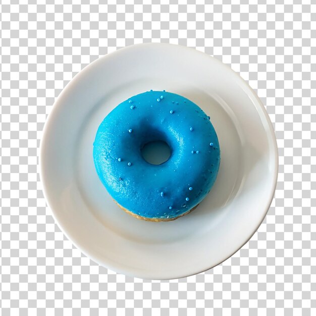 PSD blue donut on white plate isolated on transparent background