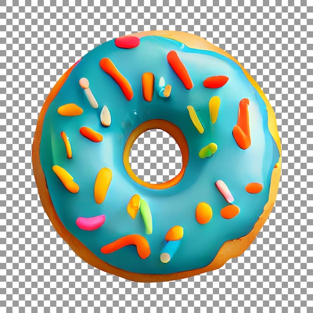 A blue donut with sprinkles on transparent background