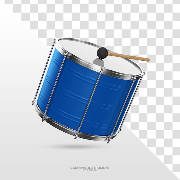 Blue drum bumbo instrument 3d render for carnaval