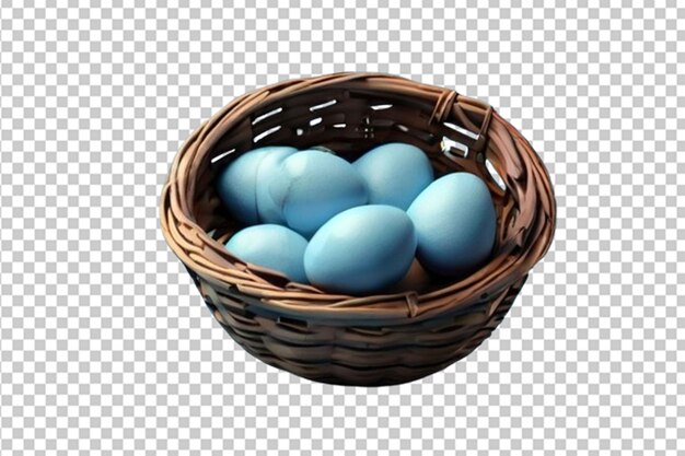 PSD Синее пасхальное яйцо в корзине на синем фоне