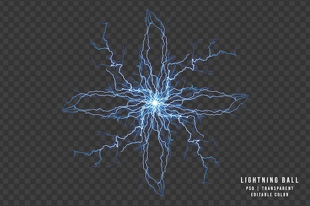 Blue electric lightning ball isolated on transparent background