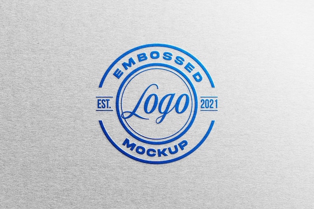 Blue embossed logo mockup