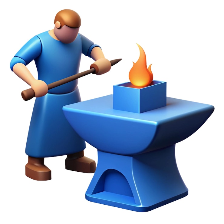 PSD a blue figure with a hammer and a blue object that says quot fire quot