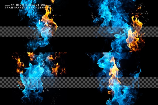 PSD blue fire flame and fire spark transparent background