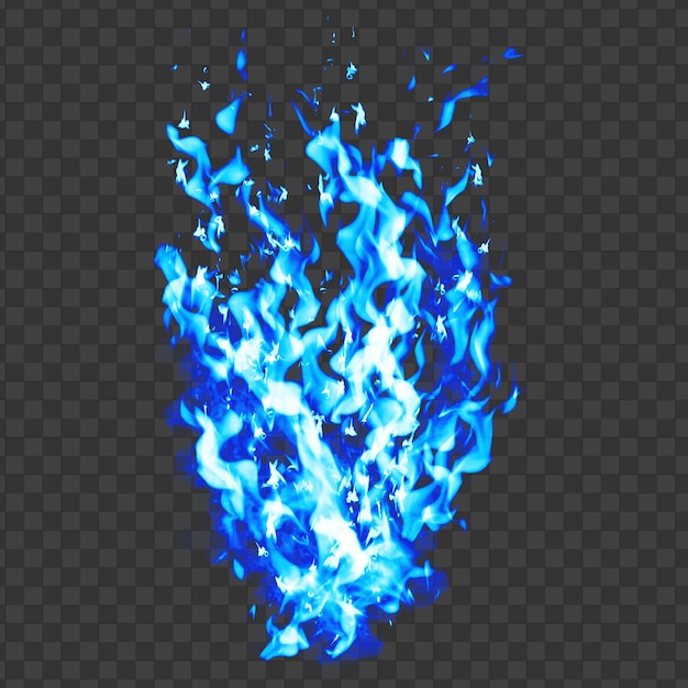 Blue fire sparks effect isolated on transparent background