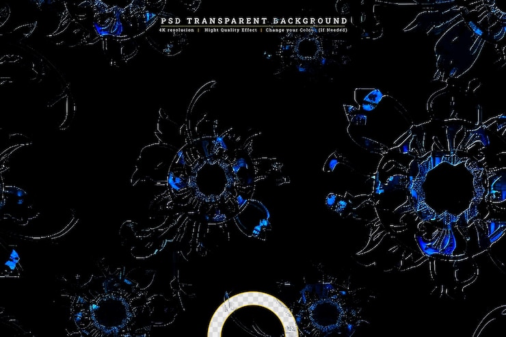 PSD blue fireflies glowing on transparent background