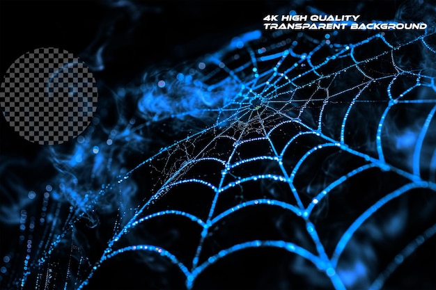 PSD blue fireinfused spider net with dust elements transparent background