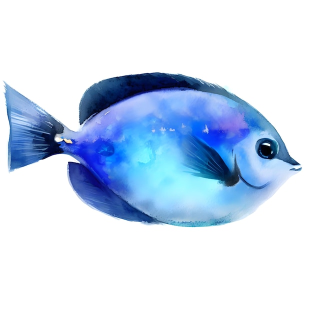 PSD blue fish watercolor style clipart