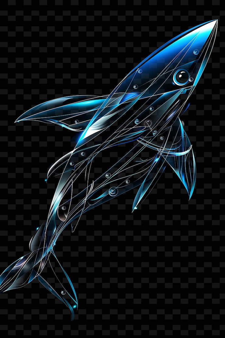 PSD a blue fish with a blue tail on a black background