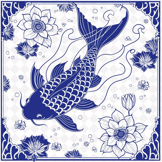 PSD a blue fish with flowers and a fish in the middle of it